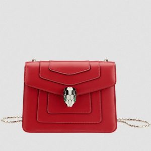 Petit sac bandoulière Bvlgari Serpenti Forever en cuir rouge