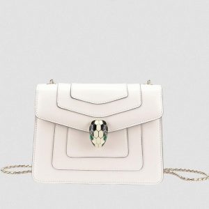 Petit sac bandoulière Bvlgari Serpenti Forever en cuir blanc