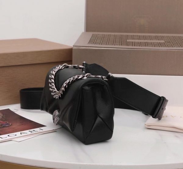 Mini sac Bvlgari Serpenti Cabochon en cuir de veau noir – Image 2