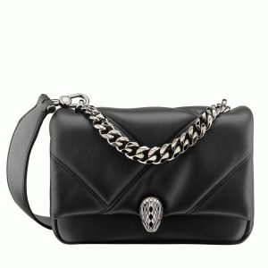 Mini sac Bvlgari Serpenti Cabochon en cuir de veau noir