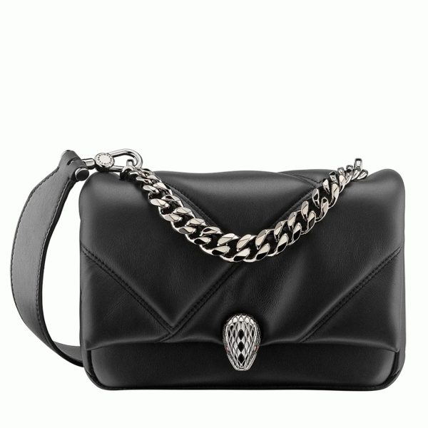 Mini sac Bvlgari Serpenti Cabochon en cuir de veau noir