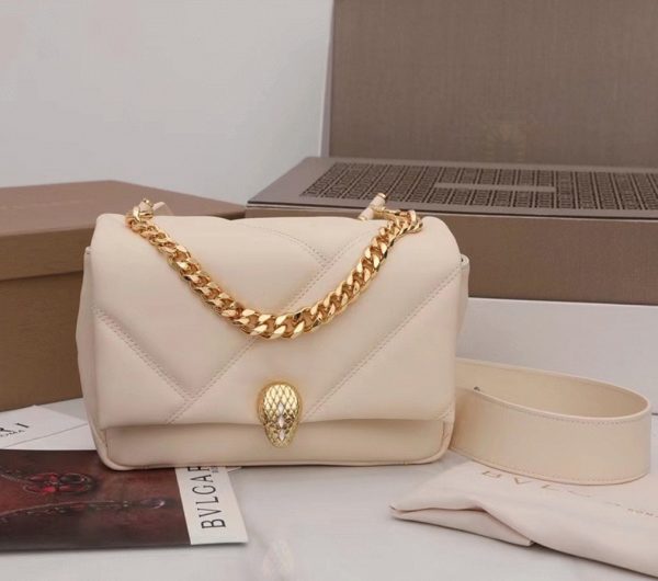 Petit sac Bvlgari Serpenti Cabochon en cuir blanc – Image 10