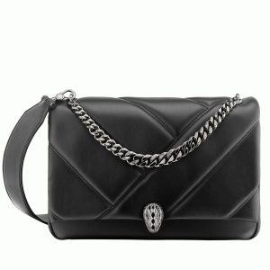 Sac moyen Bvlgari Serpenti Cabochon en cuir de veau noir
