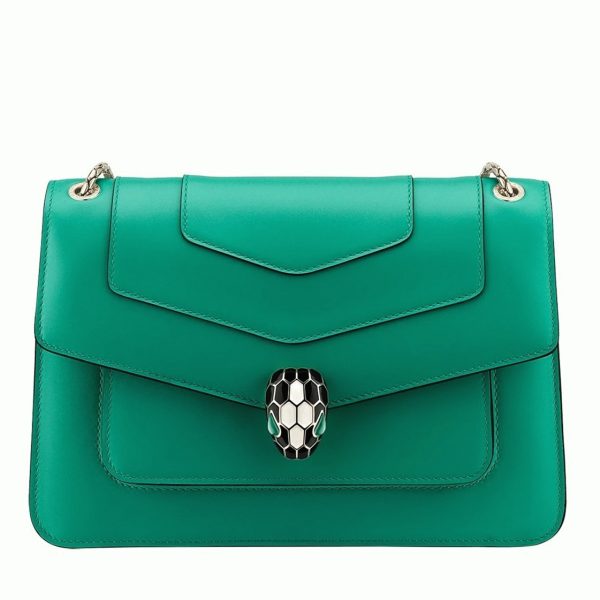Sac à bandoulière moyen Bvlgari Serpenti Forever en cuir de veau vert