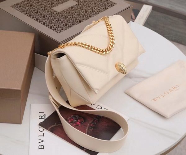 Sac moyen Bvlgari Serpenti Cabochon en cuir de veau blanc – Image 3