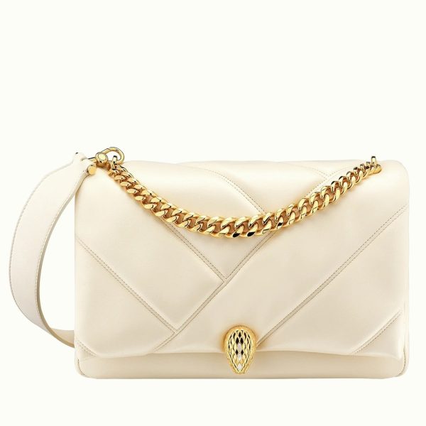 Sac moyen Bvlgari Serpenti Cabochon en cuir de veau blanc