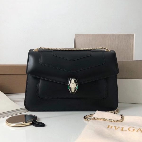 Sac à bandoulière moyen Bvlgari Serpenti Forever en cuir de veau noir – Image 5