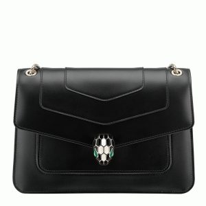 Sac à bandoulière moyen Bvlgari Serpenti Forever en cuir de veau noir