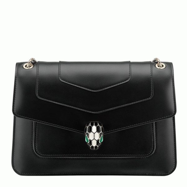 Sac à bandoulière moyen Bvlgari Serpenti Forever en cuir de veau noir