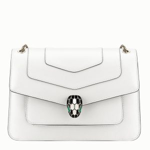 Sac à bandoulière moyen Bvlgari Serpenti Forever en cuir de veau blanc