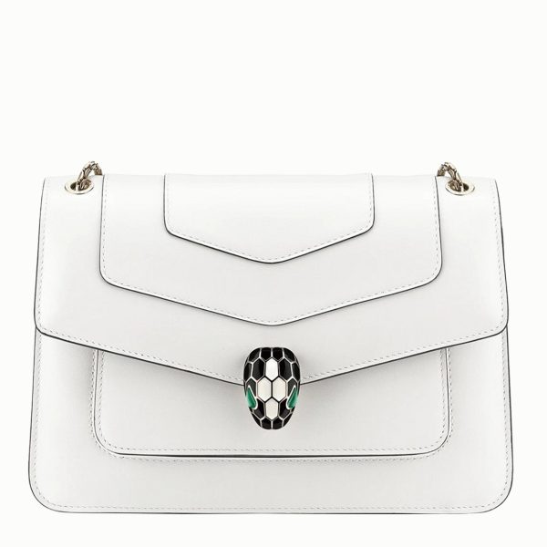 Sac à bandoulière moyen Bvlgari Serpenti Forever en cuir de veau blanc