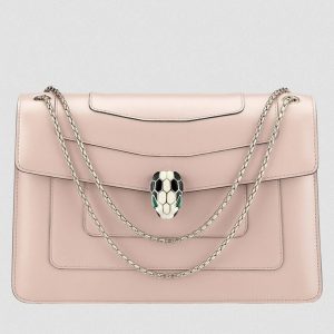 Grand sac à bandoulière Bvlgari Serpenti Forever en cuir de veau beige