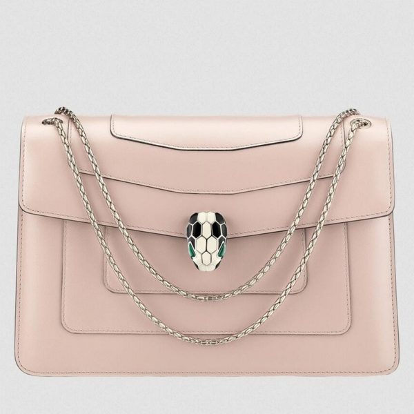 Grand sac à bandoulière Bvlgari Serpenti Forever en cuir de veau beige