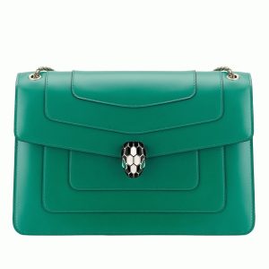 Grand sac à bandoulière Bvlgari Serpenti Forever en cuir de veau vert