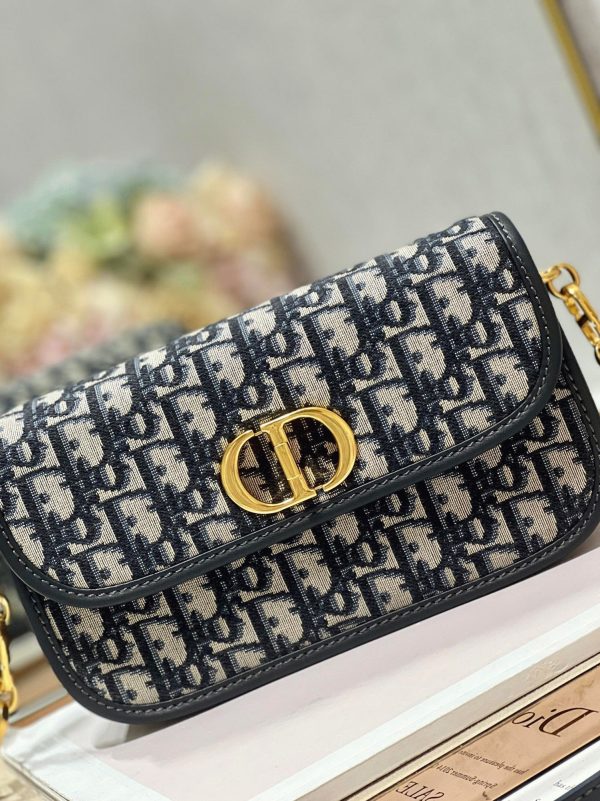 Fausse Sac Dior 30 Montaigne Avenue en jacquard Oblique bleu – Image 4