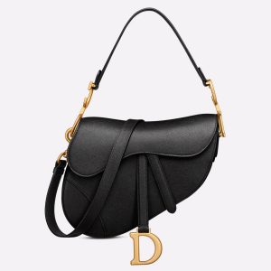 Fausse Sac Saddle Dior avec bandoulière en veau grainé noir