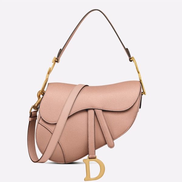 Contrefaçon Sac Saddle Dior avec bandoulière en veau grainé rose poudré