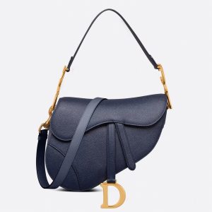 Réplique Sac Saddle Dior avec bandoulière en veau grainé bleu indigo