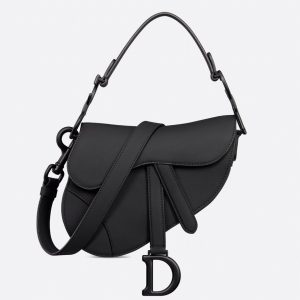 Réplique Mini Sac Saddle Dior avec bandoulière en veau ultramat noir