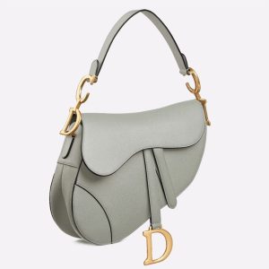 Fausse Sac Saddle Dior en veau grainé gris