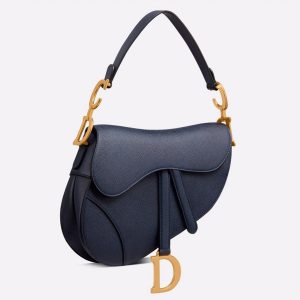 Imitation Sac Saddle Dior en veau grainé bleu indigo