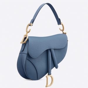 Contrefaçon Sac Saddle Dior en veau grainé bleu denim