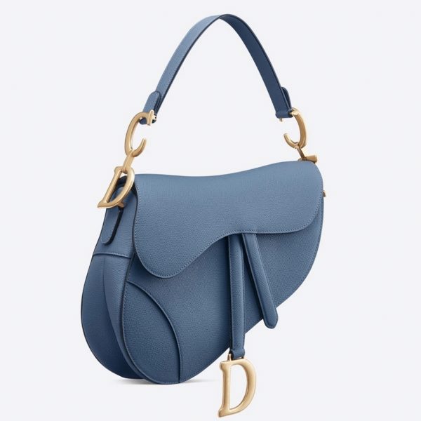 Contrefaçon Sac Saddle Dior en veau grainé bleu denim