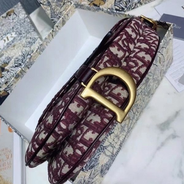Faux Sac Saddle Dior en jacquard Oblique bordeaux – Image 2