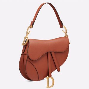 Réplique Sac Saddle Dior en veau grainé brun foncé