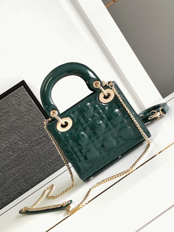 Fausse Mini Sac Dior Lady Dior avec chaîne en vert – Image 2