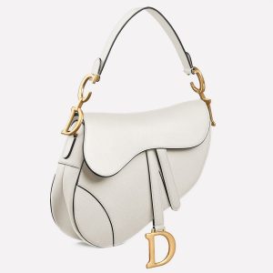 Réplique Sac Saddle Dior en veau grainé blanc