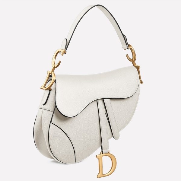 Réplique Sac Saddle Dior en veau grainé blanc