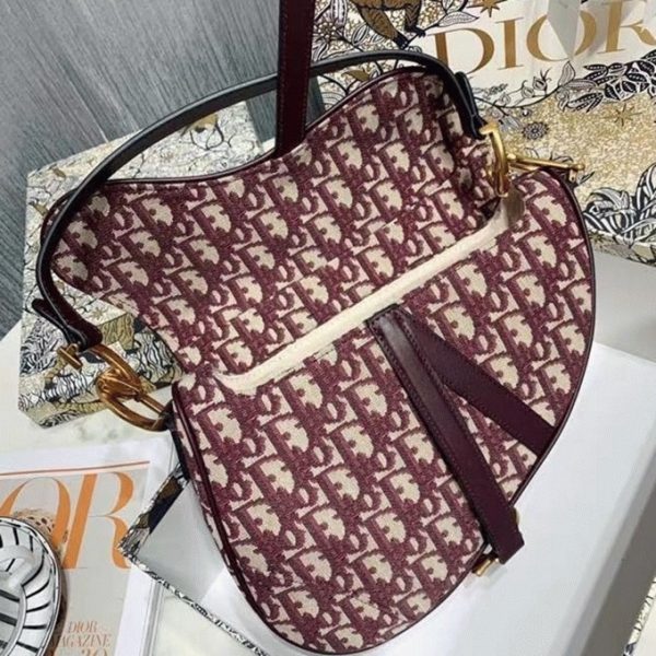 Faux Sac Saddle Dior en jacquard Oblique bordeaux – Image 6