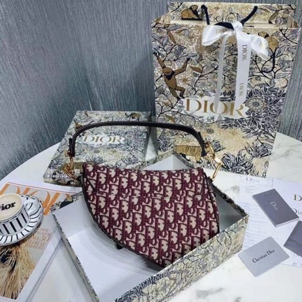 Faux Sac Saddle Dior en jacquard Oblique bordeaux – Image 7
