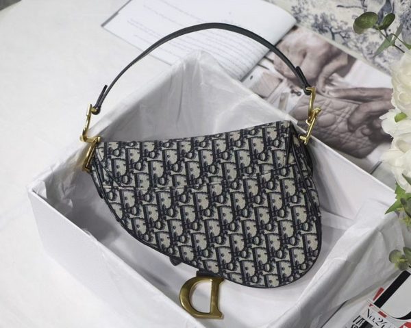 Contrefaçon Sac Saddle Dior en jacquard Oblique bleu – Image 3