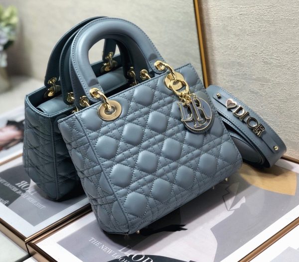 Fausse Petit Sac Lady Dior My ABCDior en agneau cannage bleu – Image 2
