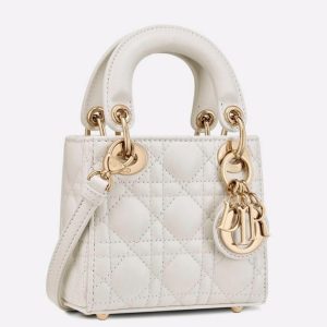 Contrefaçon Micro Sac Lady Dior en agneau cannage blanc