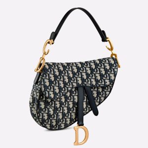 Contrefaçon Sac Saddle Dior en jacquard Oblique bleu