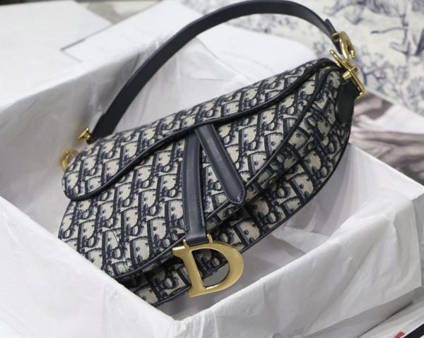 Contrefaçon Sac Saddle Dior en jacquard Oblique bleu – Image 9