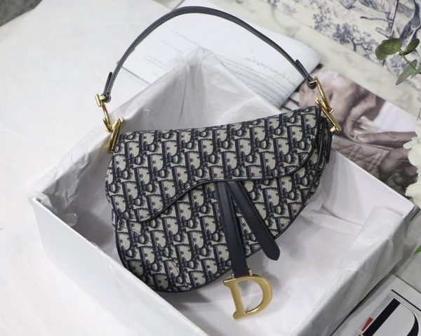 Contrefaçon Sac Saddle Dior en jacquard Oblique bleu – Image 11