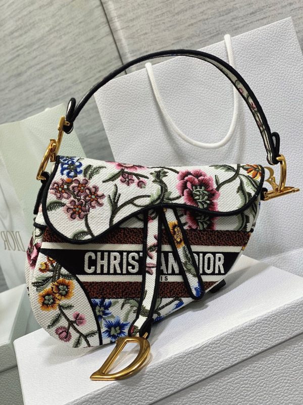 Fausse Sac Saddle Dior en broderie Petites Fleurs multicolores blanches – Image 6