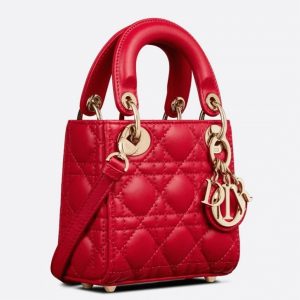Réplique Micro Sac Lady Dior en agneau cannage rouge
