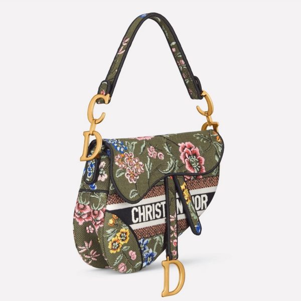 Contrefaçon Sac Saddle Dior en broderie Petites Fleurs multicolores vertes