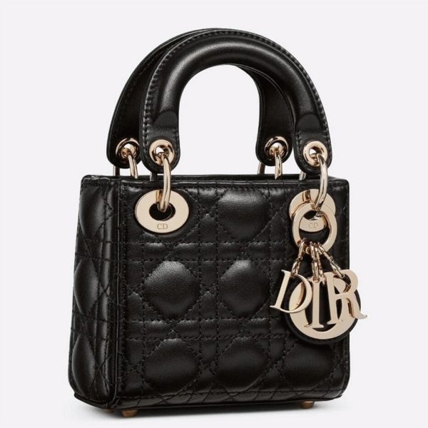 Fausse Micro Sac Lady Dior en agneau cannage noir