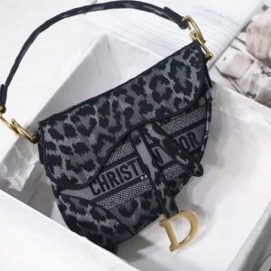 Réplique Sac Saddle Dior en broderie Mizza grise