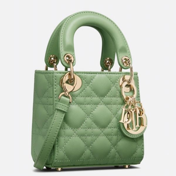 Contrefaçon Micro Sac Lady Dior en agneau cannage menthe