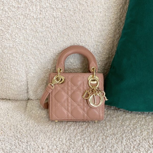 Faux Micro Sac Lady Dior en agneau cannage poudre – Image 3