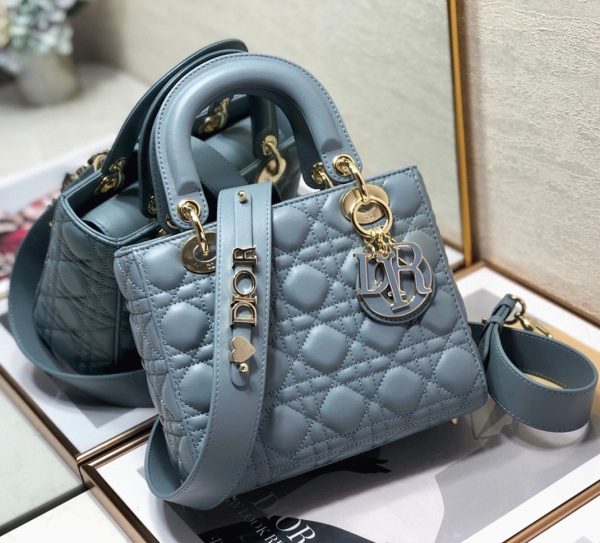 Fausse Petit Sac Lady Dior My ABCDior en agneau cannage bleu – Image 7