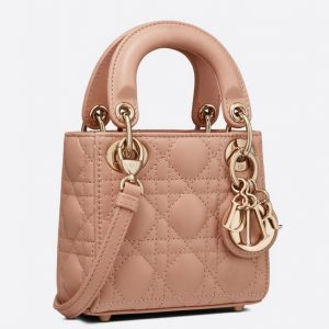 Faux Micro Sac Lady Dior en agneau cannage poudre