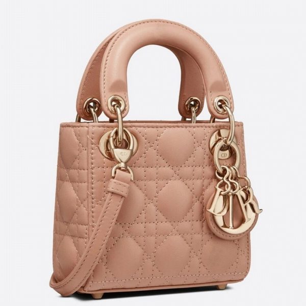 Faux Micro Sac Lady Dior en agneau cannage poudre
